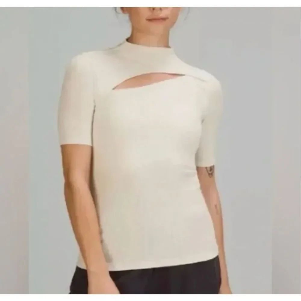 Lea & Viola cream color peekaboo knit top